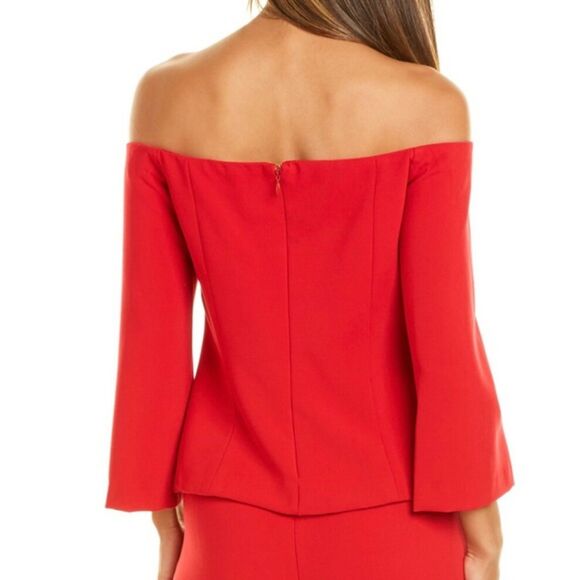 NWT Trina Turk Luxe Drape Chili Red Off Shoulder Red Top 3/4 Bell Sleeve Size 10 - Picture 11 of 11